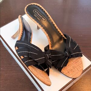 Coach Black and Tan Women's Mules with Bow Detail